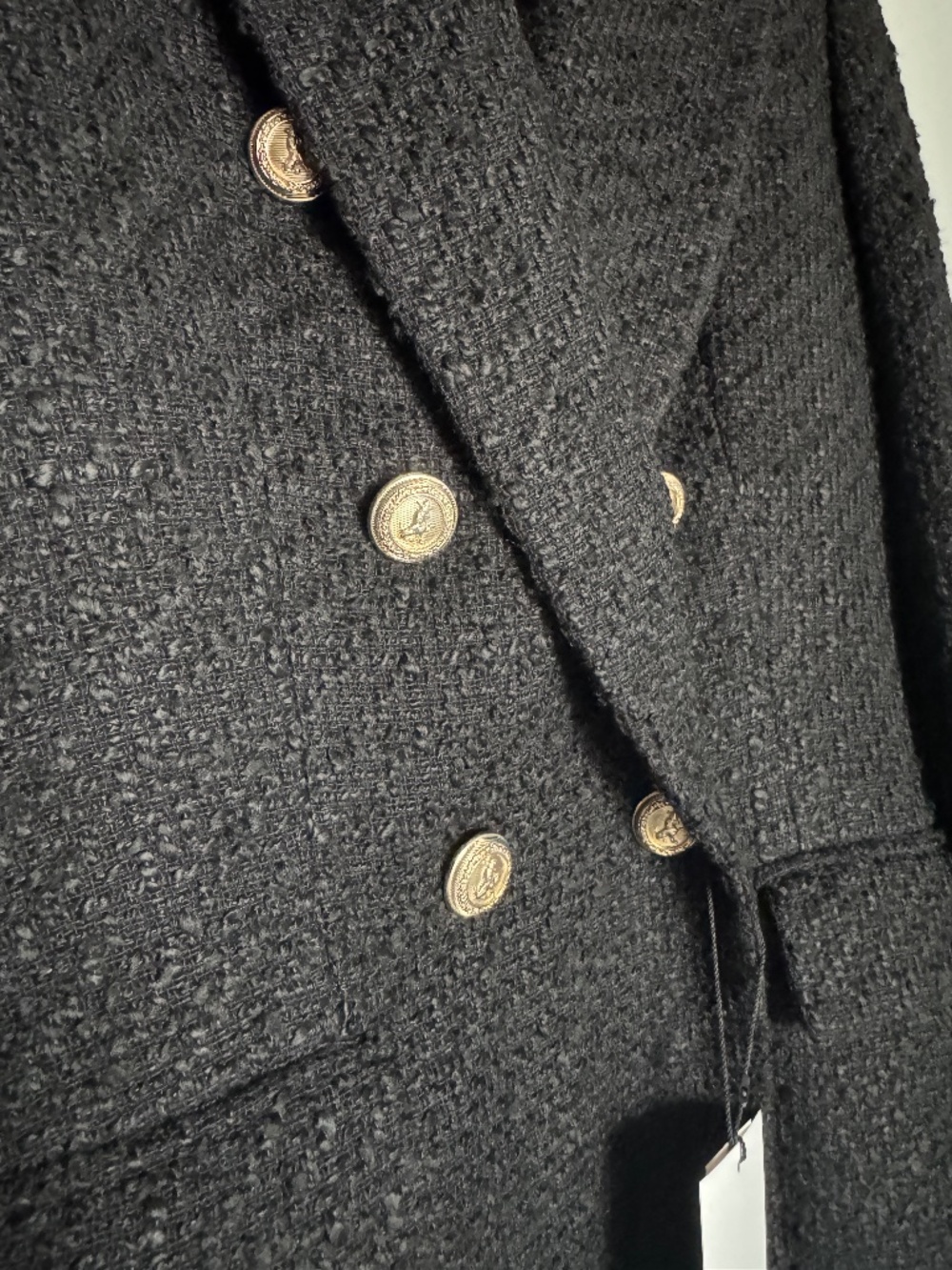Zara - Black Tweed Blazer with Gold Buttons - Picture 3 of 7